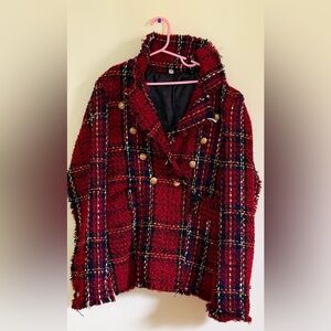 Stylish Red and Black Plaid Women's Coat